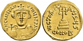 Constans II, 641-668. Solidus (Gold, 19 mm, 4.38 g, 7 h), Constantinopolis, 641-646. δ N CONSTANTINЧS P P AV Crowned, draped and beardless bust of Con...