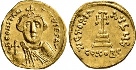 Constans II, 641-668. Solidus (Gold, 19 mm, 4.15 g, 6 h), Constantinopolis. δ N CONSTANTINЧS P P AV' Crowned, draped and beardless bust of Constans II...