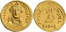 Constans II, 641-668. Solidus (Gold, 20 mm, 4.49 g, 6 h), Constantinopolis, 647/8. δ N CONSTANTINЧS P P AV Crowned, draped and short-bearded bust of C...