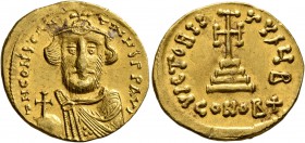 Constans II, 641-668. Solidus (Gold, 21 mm, 4.49 g, 6 h), Constantinopolis. δ N CONSTANTINЧS P P AV Crowned, draped and short-bearded bust of Constans...