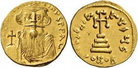 Constans II, 641-668. Solidus (Gold, 19 mm, 4.50 g, 7 h), Constantinopolis, 651-654. [δ N] CONSTANTINЧS P P AV Crowned and draped bust of Constans II ...