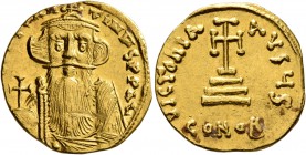 Constans II, 641-668. Solidus (Gold, 19 mm, 4.44 g, 7 h), Constantinopolis, 651-654. [δ N] CONSTANTINЧS P P AV Crowned and draped bust of Constans II ...
