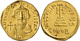 Constans II, 641-668. Solidus (Gold, 20 mm, 4.38 g, 7 h), Constantinopolis, 651-654. δ N CONSTANTINЧS P P AV Crowned and draped bust of Constans II fa...
