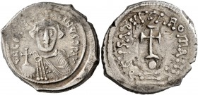 Constans II, 641-668. Hexagram (Silver, 24 mm, 6.79 g, 6 h), Constantinopolis, 641-647. δ N CONSTANTINЧS P P AV Crowned, draped and beardless bust of ...