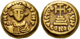 Constans II, 641-668. Solidus (Gold, 10 mm, 4.48 g, 6 h), Carthage, 641-647. D N CONSTANTIN P Bust of Constans II facing, beadless, wearing crown and ...