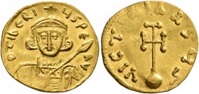 Tiberius III (Apsimar), 698-705. Semissis (Gold, 17 mm, 2.08 g, 6 h), Constantinopolis. D tIbЄRIЧS PЄ AV Draped and cuirassed bust of Tiberius III fac...