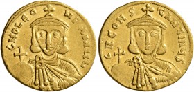 Leo III the &quot;Isaurian&quot;, with Constantine V, 717-741. Solidus (Gold, 20 mm, 4.41 g, 6 h), Constantinopolis. δ NO LЄO-N PA MЧL Crowned and dra...