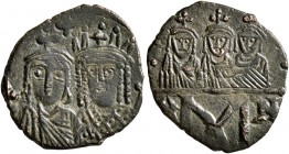 Constantine VI &amp; Irene, 780-797. Follis (Bronze, 18 mm, 1.94 g, 6 h), Constantinopolis. Crowned and beardless bust of Constantine VI wearing chlam...