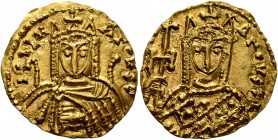 Irene, 797-802. Solidus (Gold, 19 mm, 3.86 g, 12 h), Syracuse, circa 797-798. IRIN AΓOYST Bust of Irene facing, wearing chlamys and crown with pendili...