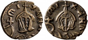 Michael III &quot;the Drunkard&quot;, 842-867. Tremissis (Electrum, 13 mm, 1.62 g, 6 h), Syracuse. mIXAHΛ Crowned facing bust of Michael III, wearing ...
