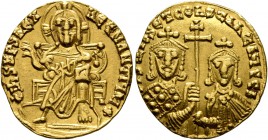 Basil I the Macedonian, with Constantine, 867-886. Solidus (Gold, 20 mm, 4.37 g, 6 h), Constantinopolis, circa 871-886. +IhS XPS RЄX RЄGNANTIЧM✱ Chris...