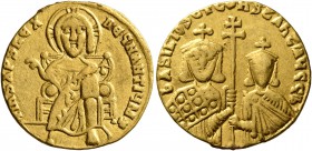 Basil I the Macedonian, with Constantine, 867-886. Solidus (Gold, 19 mm, 4.33 g, 7 h), Constantinopolis, circa 871-886. IҺS XRS RЄX RЄGNANTIЧM✱ Christ...