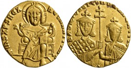 Basil I the Macedonian, with Constantine, 867-886. Solidus (Gold, 18 mm, 3.77 g, 7 h), Constantinopolis, circa 871-886. IҺS XRS RЄX RЄGNANTIЧM✱ Christ...