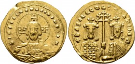 Basil II Bulgaroktonos, with Constantine VIII, 976-1025. Histamenon (Gold, 24 mm, 4.39 g, 6 h), Constantinopolis. +IҺS XIS RЄX RЄGNANTIҺm Bust of Chri...