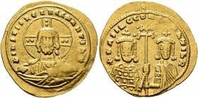Basil II Bulgaroktonos, with Constantine VIII, 976-1025. Histamenon (Gold, 24 mm, 4.32 g, 7 h), Constantinopolis. +IҺS XIS RЄX RЄGNANTIҺm Bust of Chri...