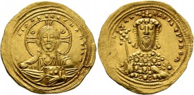 Constantine VIII, 1025-1028. Histamenon (Gold, 24 mm, 4.42 g, 7 h), Constantinopolis. +IҺ[S] XIS RЄX RЄGNANTIҺm Bust of Christ facing, with cross-nimb...