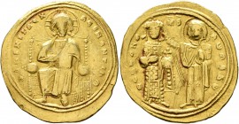 Romanus III Argyrus, 1028-1034. Histamenon (Gold, 24 mm, 4.36 g, 7 h), Constantinopolis. +IҺS XIS RЄX RЄGNANTIҺM Christ Pantokrator seated facing on t...