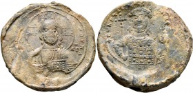 Constantine IX Monomachus, 1042-1055. Seal (Lead, 35 mm, 31.43 g, 12 h), Constantinopolis. [+ЄΜΜΑ] - ΝΟЧΗΛ / IC - XC Bust of Christ Emmanuel facing, w...