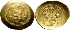 Constantine X Ducas, 1059-1067. Histamenon (Gold, 27 mm, 4.38 g, 6 h), Constantinopolis. +I Һ S IXS REX REGNANTҺIm Christ, nimbate, seated facing on s...