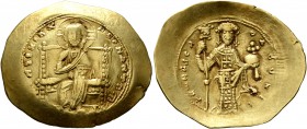 Constantine X Ducas, 1059-1067. Histamenon (Gold, 28 mm, 4.39 g, 6 h), Constantinopolis. +I Һ S XIS REX REGNANTIҺm Christ, nimbate, seated facing on s...