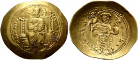Constantine X Ducas, 1059-1067. Histamenon (Gold, 27 mm, 4.38 g, 6 h), Constantinopolis. +I Һ S XIS REX REGNANTIҺm Christ, nimbate, seated facing on s...