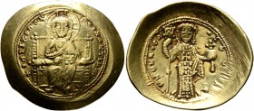 Constantine X Ducas, 1059-1067. Histamenon (Gold, 27 mm, 4.26 g, 6 h), Constantinopolis. +I Һ S IXS REX REGNANTIҺm Christ, nimbate, seated facing on s...