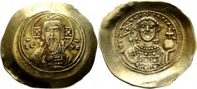 Michael VII Ducas, 1071-1078. Histamenon (Electrum, 30 mm, 4.29 g, 6 h), Constantinopolis. Bust of Christ Pantokrator facing, raising his right hand i...