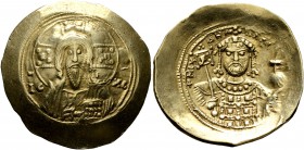 Michael VII Ducas, 1071-1078. Histamenon (Electrum, 26 mm, 4.34 g, 6 h), Constantinopolis. Bust of Christ Pantokrator facing, raising his right hand i...
