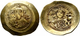 Michael VII Ducas, 1071-1078. Histamenon (Electrum, 28 mm, 4.42 g, 6 h), Constantinopolis. Bust of Christ Pantokrator facing, raising his right hand i...