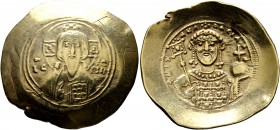 Michael VII Ducas, 1071-1078. Histamenon (Electrum, 29 mm, 4.34 g, 7 h), Constantinopolis. Bust of Christ Pantokrator facing, raising his right hand i...