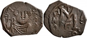ISLAMIC, Time of the Rashidun. Pseudo-Byzantine types. Follis (Bronze, 22 mm, 4.39 g, 6 h), imitating a follis of Constans II, uncertain mint, circa 2...