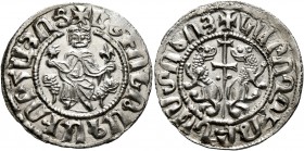 ARMENIA, Cilician Armenia. Royal. Levon I , 1198-1219. Tram (Silver, 23 mm, 2.88 g, 9 h). Levon seated facing on throne decorated with lions, holding ...