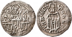 BULGARIA. Second Empire. Todor Svetoslav , 1300–1322. Grosh (Silver, 21 mm, 1.69 g, 7 h). Christ Pantokrator seated facing on throne, raising his righ...
