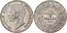 GERMANY. W&#252;rttemberg. Wilhelm I , 1816-1864. Doppelter Vereinstaler (Silver, 41 mm, 37.12 g, 12 h). WILHELM K&#214;NIG V. W&#220;RTTEMBERG Bare h...