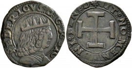ITALY. Napoli (Regno). Frederico III (IV d'Aragona) , 1496-1501. Sestino (Bronze, 20 mm, 2.22 g, 11 h), 1498-1501. FEDERICVS : D : G : R : SI Crowned ...