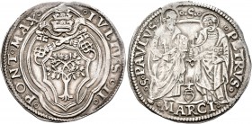 ITALY. Papal Coinage. Julius II , 1503-1513. Grosso (Silver, 28 mm, 3.92 g, 10 h), Ancona. •PONT•MAX• •IVLIVS•II• Papal arms within quadrilobe. Rev. •...