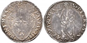 ITALY. Papal Coinage. Paul III , 1534-1549. Grosso (Silver, 23 mm, 1.65 g, 7 h), Rome. •PONT•MAX• •PAVLVS•III• Coat-of-arms surmounted by crossed keys...
