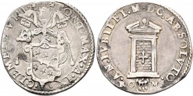 ITALY. Papal Coinage. Clement VIII , 1592-1605. Testone (Silver, 30 mm, 9.07 g, 10 h), Holy Year issue, Rome, dually dated RY 9 and AD 1600. •CLEMENS•...