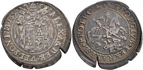 ITALY. Papal Coinage. Alexander VII , 1655-1667. Giulio (Silver, 27 mm, 2.99 g, 1 h), Ferrara, 1655. ✱ALEXANDER✱VIII✱PONT:M:1655 Coat-of-arms surmount...