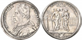 ITALY. Papal Coinage. Clement XI , 1700-1721. Testone (Silver, 33 mm, 9.02 g, 12 h), RY 6 = 1706. ✱CLEMENS✱XI✱ - ✱P✱M✱ANN✱VI✱ Bust of Clemens XI to le...