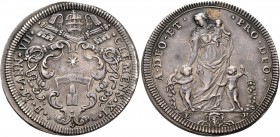 ITALY. Papal Coinage. Clement XI , 1700-1721. Testone (Silver, 32 mm, 8.53 g, 12 h), RY 7 = 1707. ✱CLEMENS✱XI✱ - ✱P✱M✱ANN✱VII✱ Coat-of-arms surmounted...