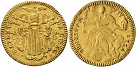 ITALY. Papal Coinage. Benedict XIV , 1740-1758. Zecchino (Gold, 22 mm, 3.41 g, 12 h), Rome, dated RY 14 and 1754. REPENTE - DE•COELO Coat-of-arms surm...