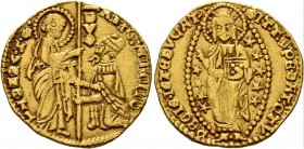 ITALY. Venezia (Venice). Antonio Veniero , 1382-1400. Ducat (Gold, 20 mm, 3.52 g, 7 h). St. Mark standing right, presenting banner to Doge kneeling le...