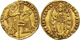 ITALY. Venezia (Venice). Michele Steno , 1400-1413. Ducat (Gold, 21 mm, 3.54 g, 11 h). St. Mark standing right, presenting banner to Doge kneeling lef...