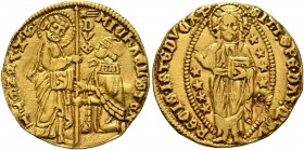 ITALY. Venezia (Venice). Michele Steno , 1400-1413. Ducat (Gold, 20 mm, 3.51 g, 4 h). St. Mark standing right, presenting banner to Doge kneeling left...