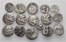 A lot containing 16 silver coins. Includes: Greek, Roman Provincial and Roman Imperial coins. Very fine. LOT SOLD AS IS, NO RETURNS. 16 coins in lot.