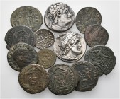A lot containing 3 silver and 10 bronze coins. Includes: Greek and Roman Imperial coins. Fine to very fine. LOT SOLD AS IS, NO RETURNS. 13 coins in lo...