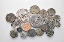 A lot containing 7 silver and 13 bronze coins. Includes: Greek, Roman Provincial, Roman Republican, Roman Imperial, Byzantine, Medieval and Modern coi...