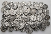 A lot containing 63 silver coins. All: Roman Denarii. Fine to very fine. LOT SOLD AS IS, NO RETURNS. 63 coins in lot.