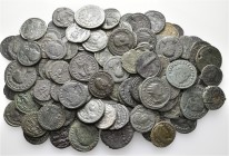 A lot containing 108 bronze coins. Includes: Roman Antoniniani and Folles. About very fine. LOT SOLD AS IS, NO RETURNS. 108 coins in lot.